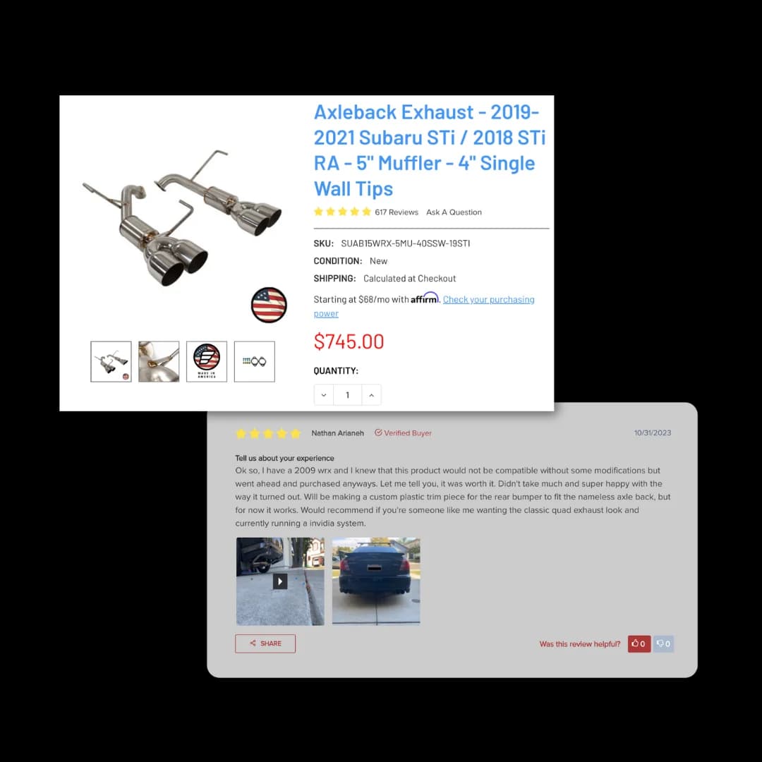 Nameless Performance UGC photo gallery with vehicle parts reviews