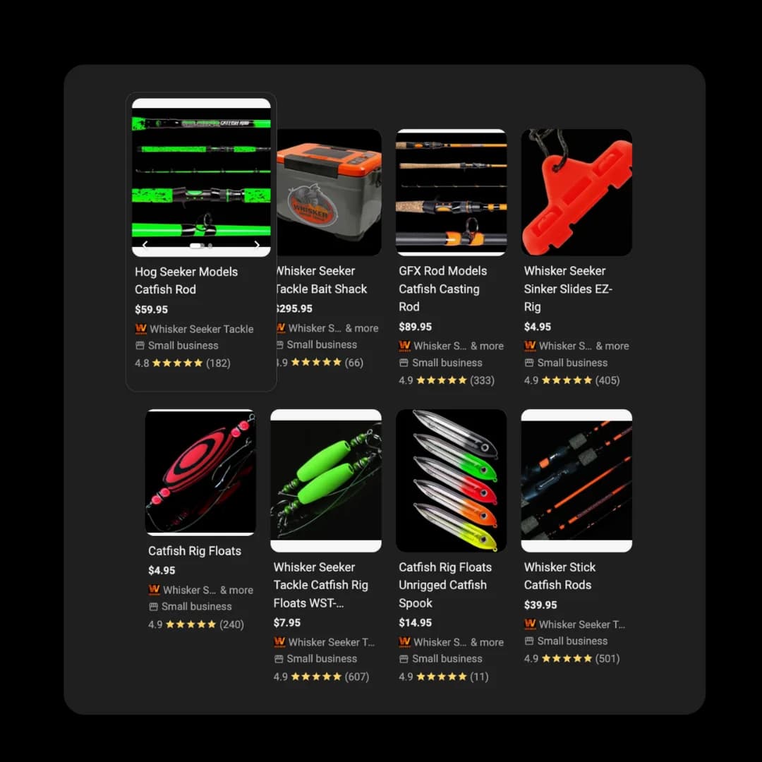 Whisker Seeker Google Shopping ads with star ratings