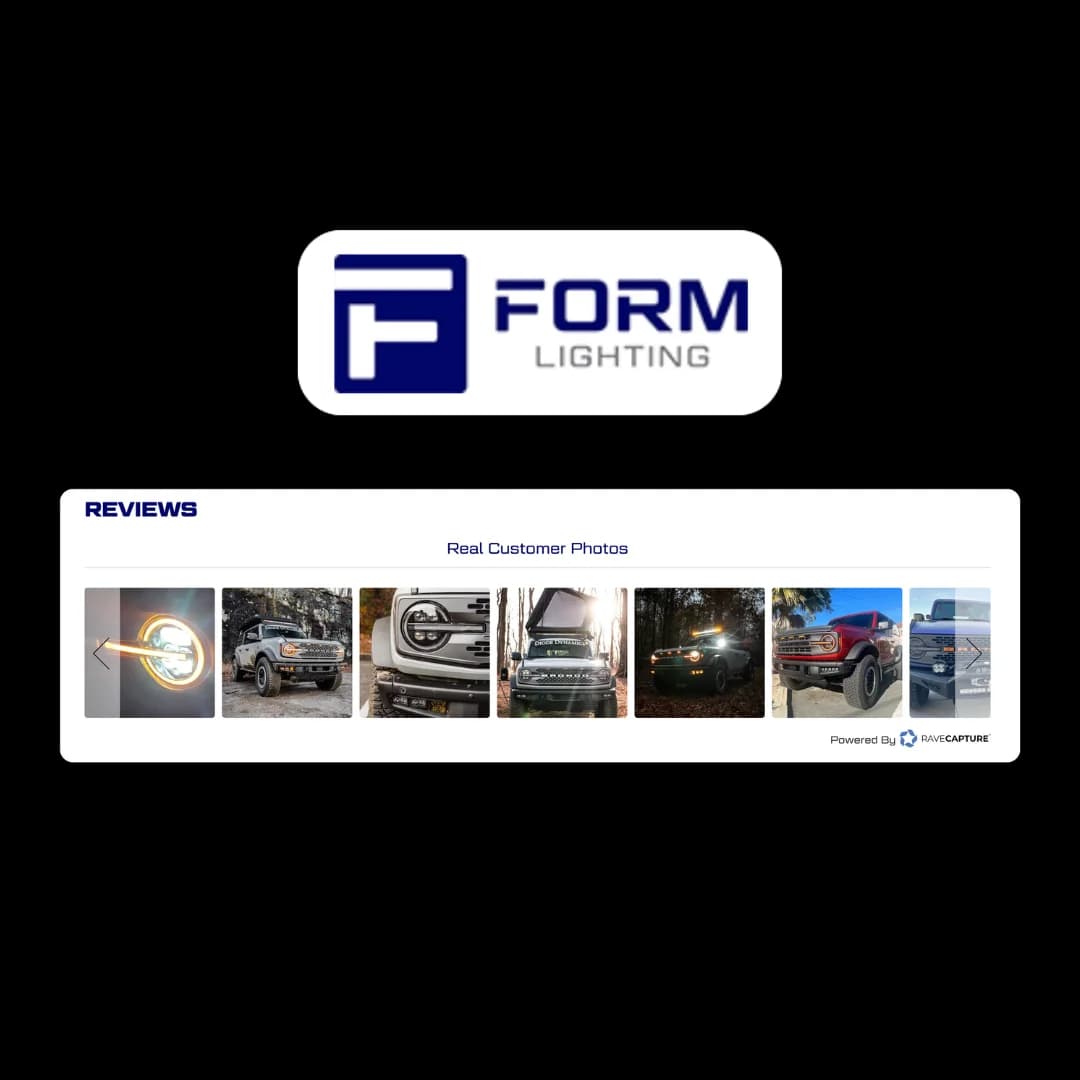 Form Lighting UGC photo carousel with customer vehicle photos