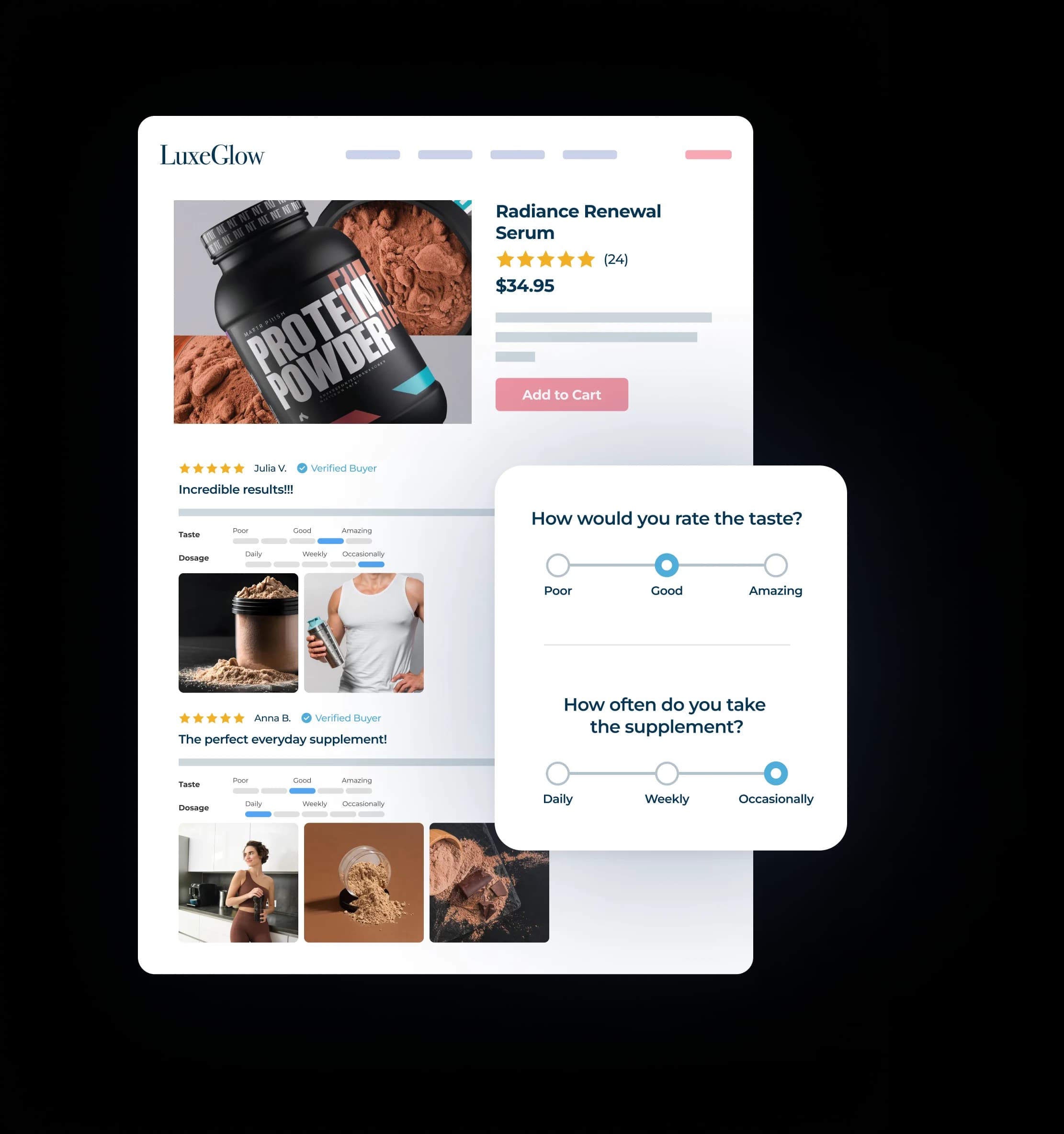 Product catalog with grouped proof across sizes, flavors, and bundles