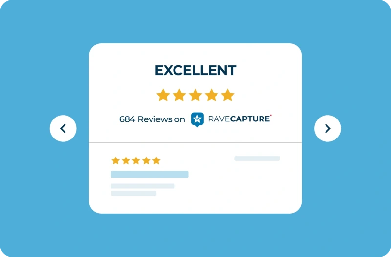Company review carousel widget displaying brand-level customer reviews and ratings