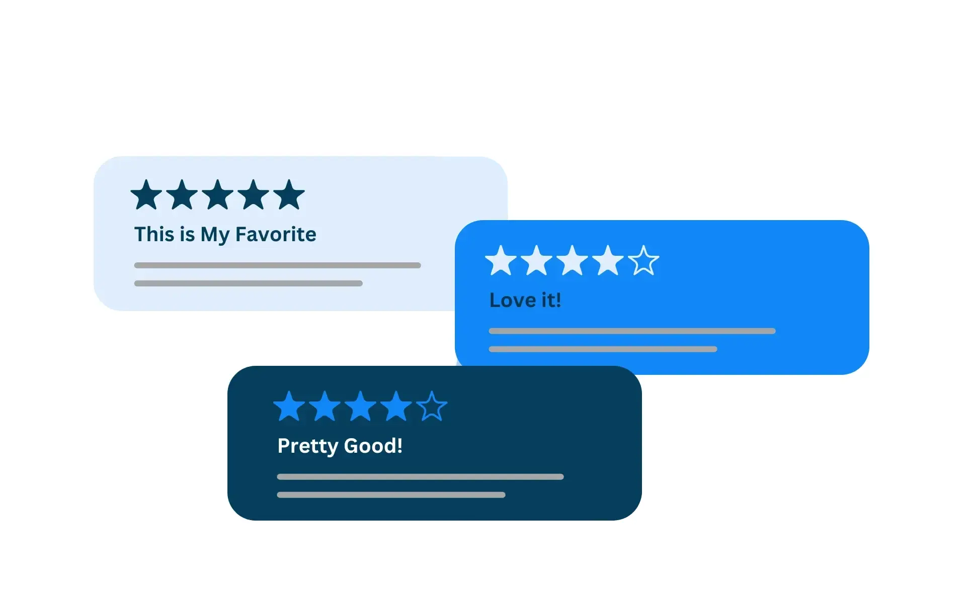 Five product review request email templates displayed as review cards with star ratings