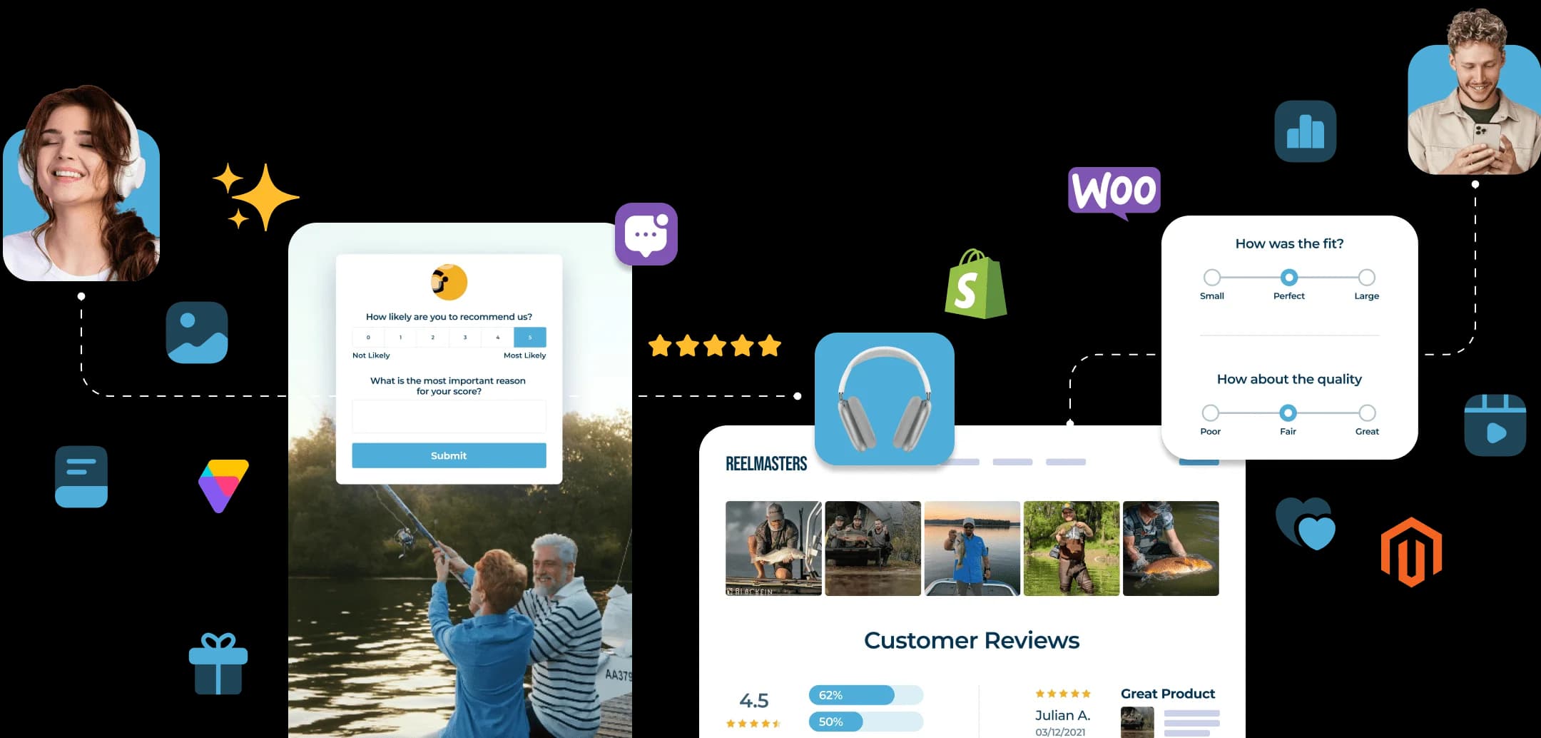 RaveCapture dashboard interface showing review management, customer surveys, and analytics features for ecommerce businesses