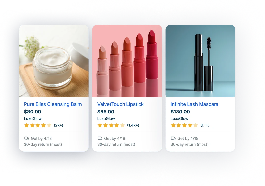 Beauty industry Google Shopping ads with product ratings