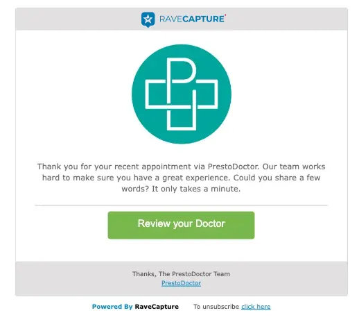 Presto Doctor review request email example