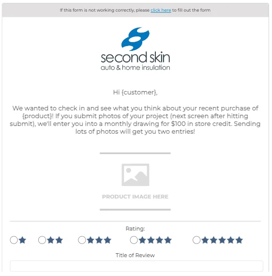 Second Skin Audio review request email example