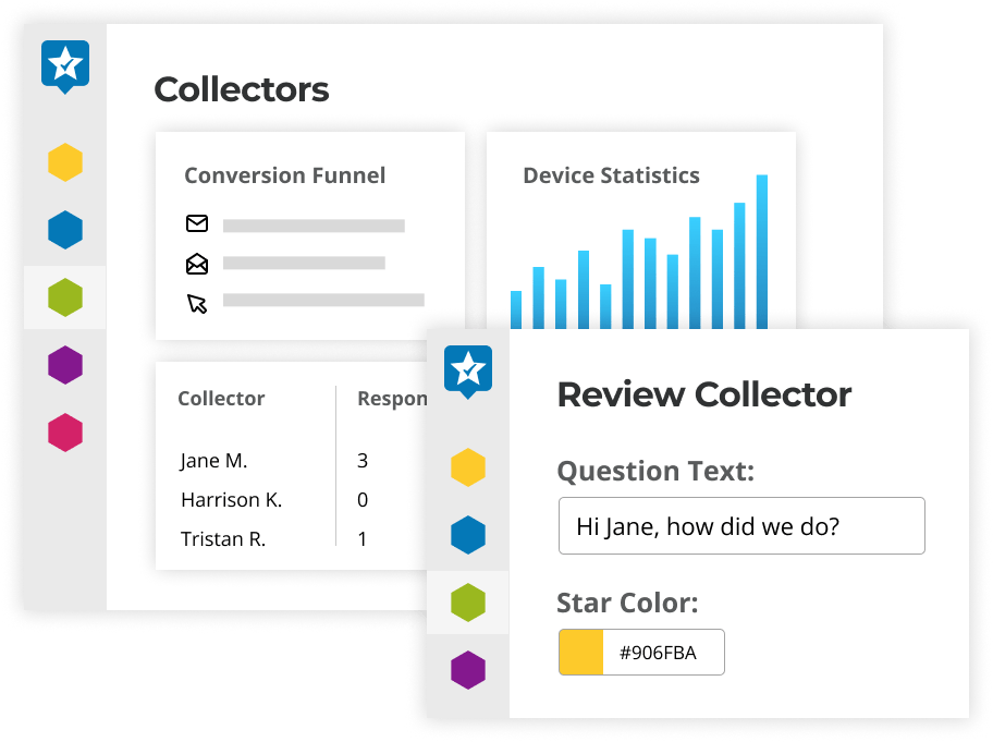 Review collection dashboard with statistics