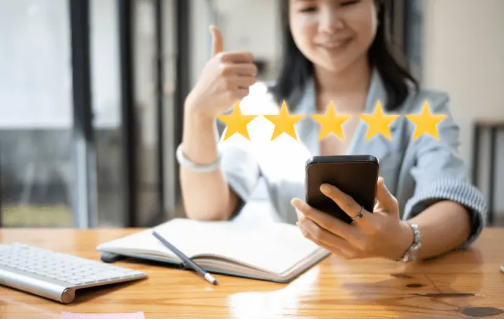 Looking at a 5-star review on phone