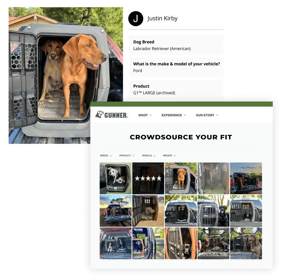 Gunner Kennels product gallery widget with a customer review survey