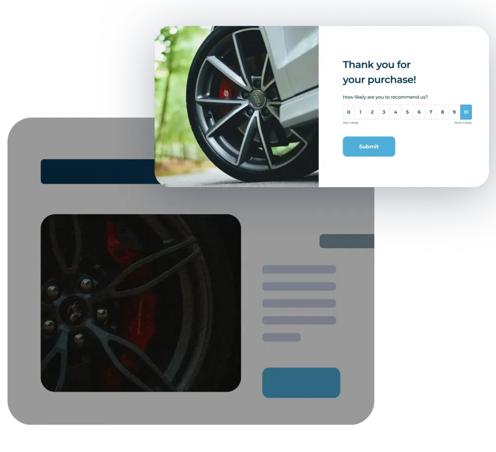 Experience survey interface showing question types and UGC collection capabilities