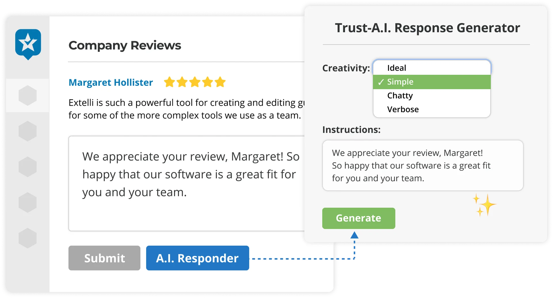 AI Review Responder dashboard showing automated review response interface with AI-generated replies for customer reviews
