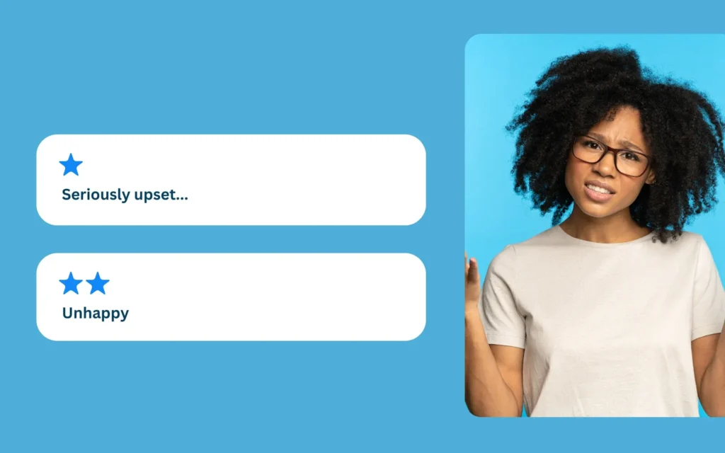 Declining graph with star rating icons
