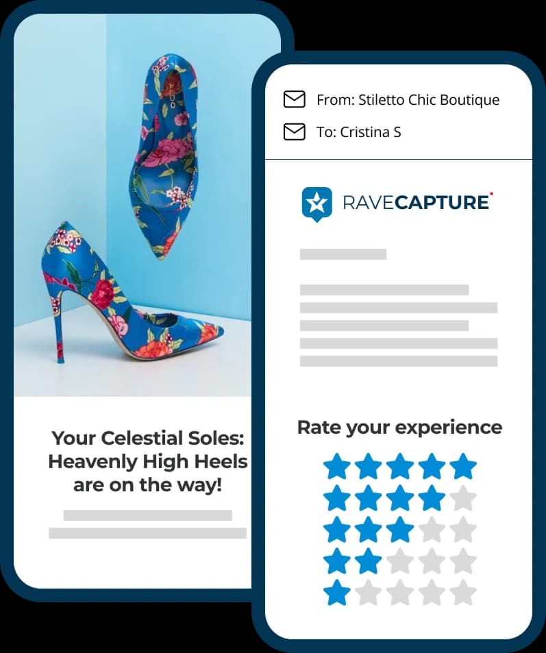 RaveCapture product detail page widget showing reviews and media uploads